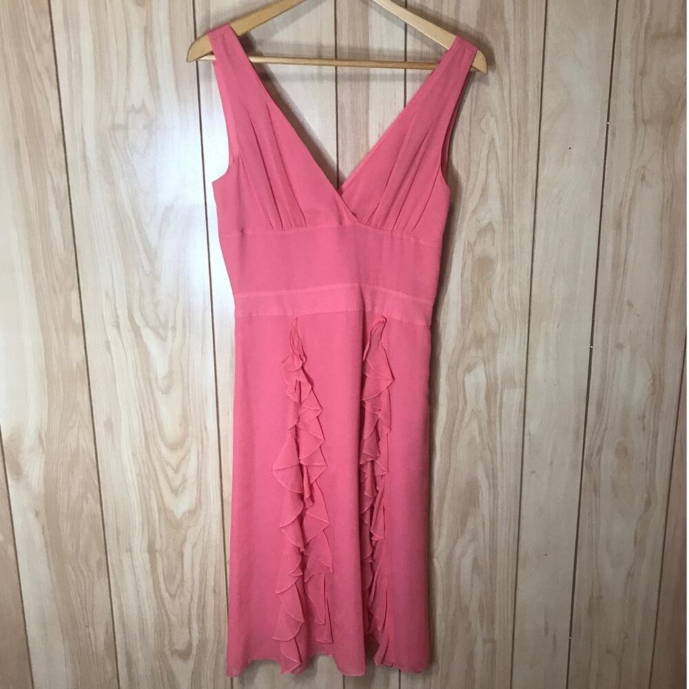 Max & Cleo Retro Y2K Coral Silk Ruffled Empire Waist Short A-Line Dress 2